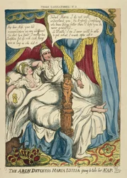Ärkehertiginnan Maria Louisa på väg till sin NAP, 1810 (handkolorerad etsning)